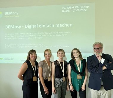 Das BEMpsy-Team der HTW – Wirtschafts- und Organisationspsychologie (von links nach rechts: Anika Melzer. Manuela Metzner. Kathrin Moreno Superlano. Inka Krüger. Prof. Dr. Jochen Prümper. 